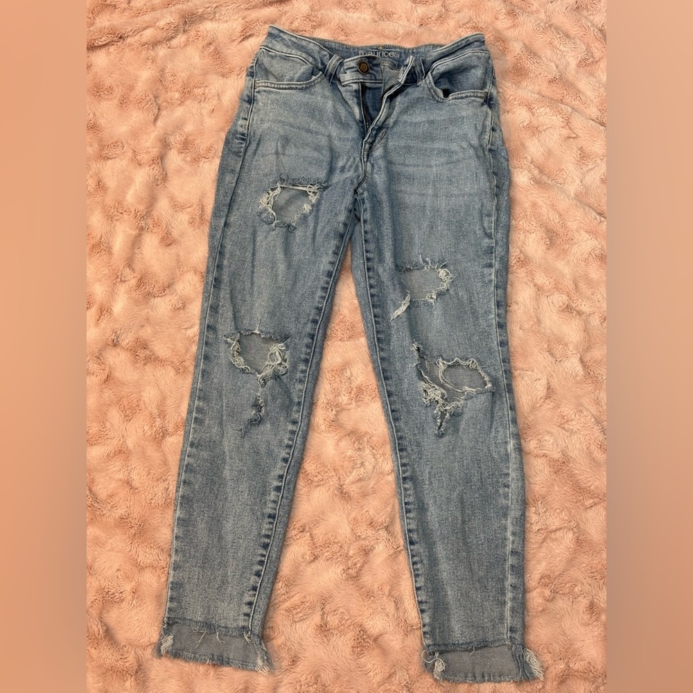 Maurices Light Blue Distressed Boyfriend Jeans